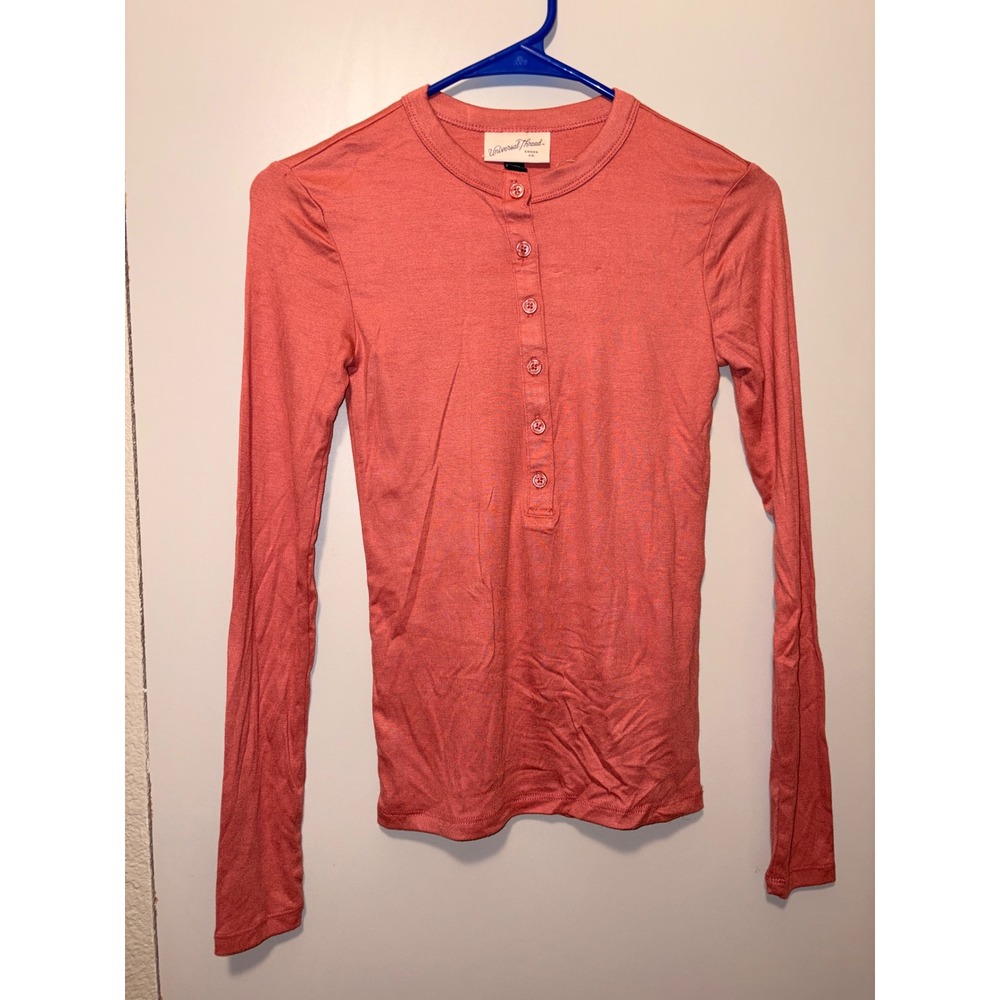 Universal Thread Womens Long Sleeve Henley Top Rose Pink XS New With Tags